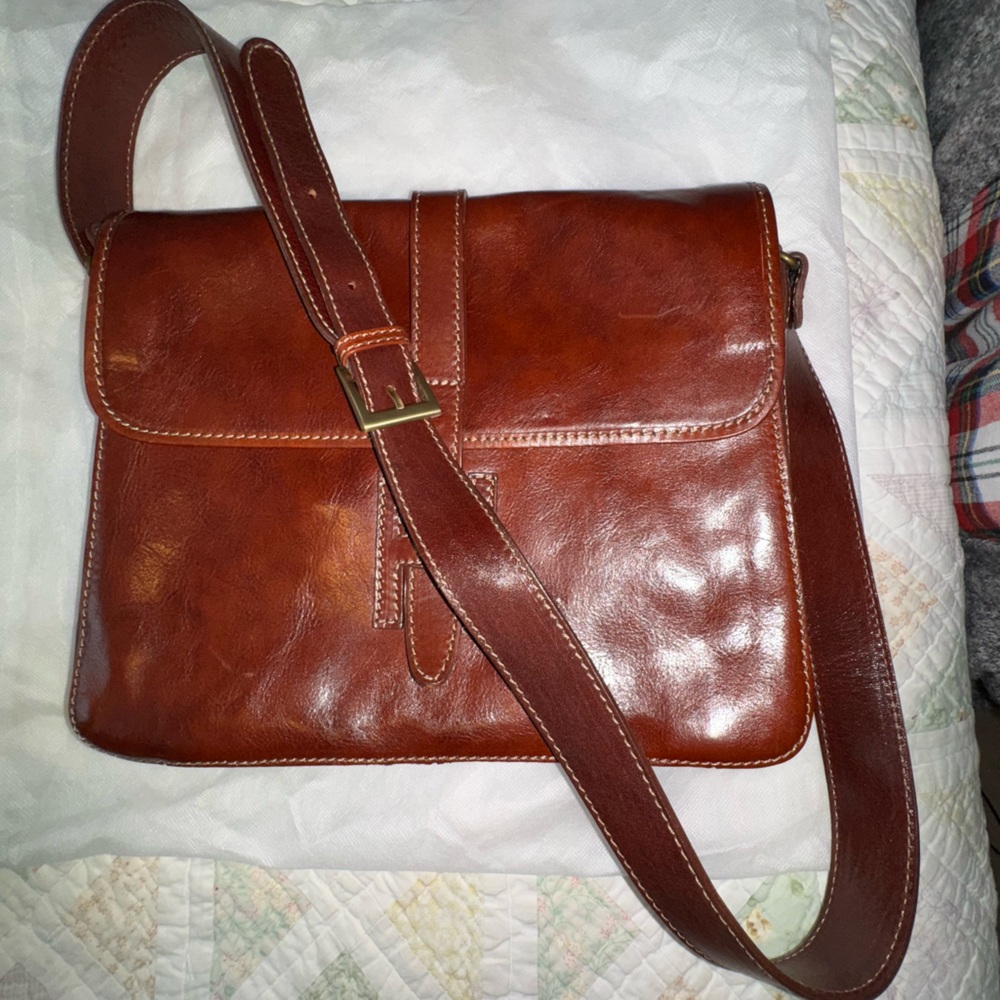 SALE💥Italian Leather Oversized ‘H’ Crossbody Vera Pelle Made in Italy Cognac - Picture 16 of 16